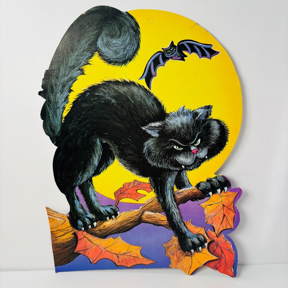 Vintage Eureka Die Cut Double Sided Black Cat With Moon Halloween‎ Decoration